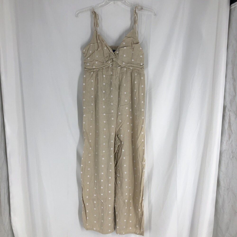 Old Navy Polka Dot Wide Leg Tie Shoulder Cropped Twist Front Smocked Jumpsuit